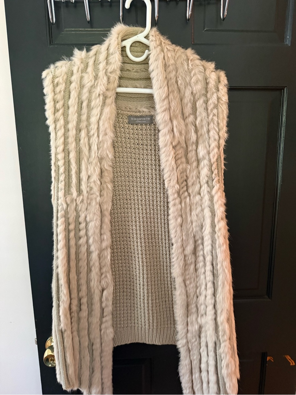 bagatelle Cream Faux Fur-Trim Open Front Knit Vest - Picture 2 of 5